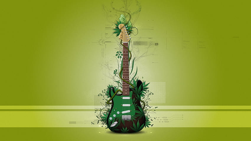 グリーンギター、ミュージックギター 高画質の壁紙
