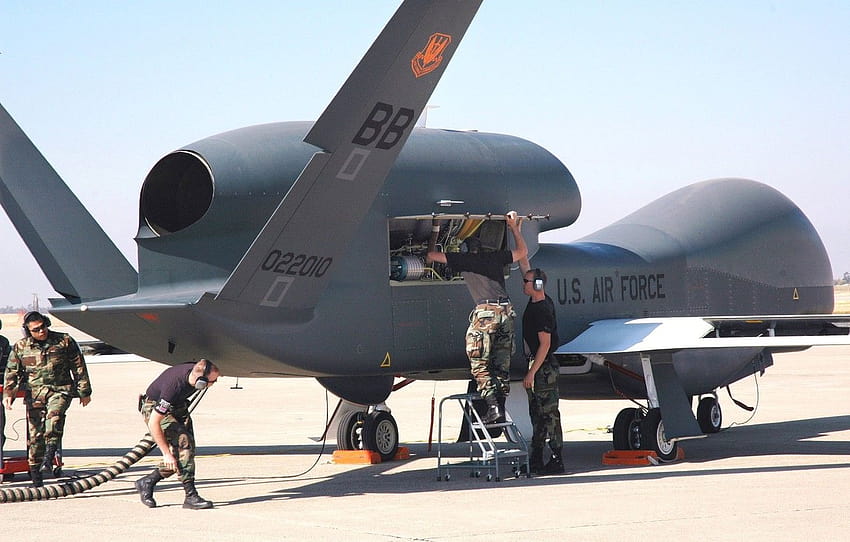EUA, soldado, homem, Força Aérea dos EUA, drone, VANT, Northrop Grumman RQ, northrop grumman rq 4 global falcão papel de parede HD