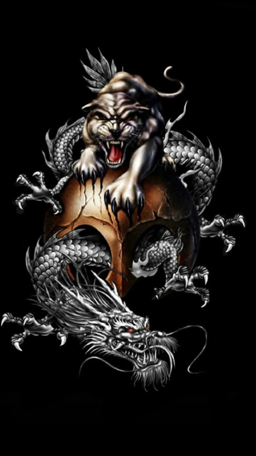 Dragón chino y tigre, dragón yin yang iphone fondo de pantalla del teléfono