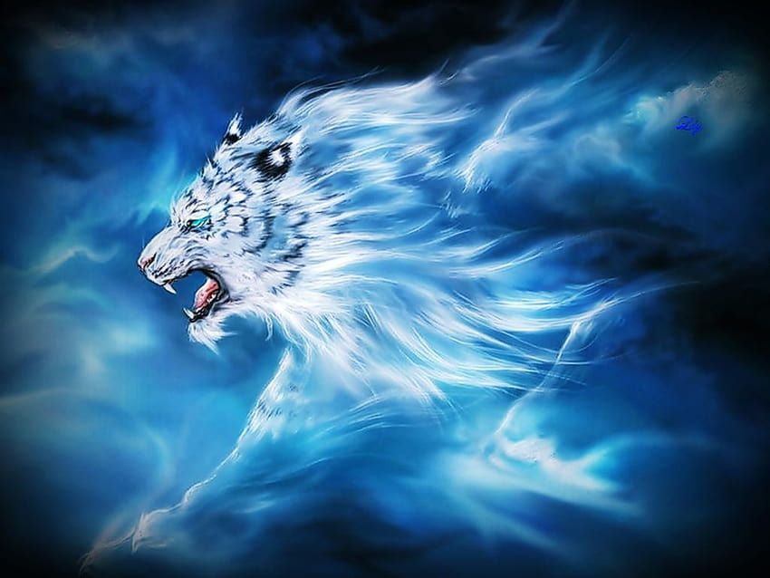 Neon Mystical White Tiger, tigre di ghiaccio Sfondo HD