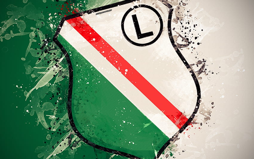 Legia Warszawa, ペイント アート, ロゴ, 創造的です, ポーランドのサッカー チーム, Ekstraklasa, エンブレム, 緑の白い背景, グランジ スタイル, ワルシャワ, ポーランド, 解像度 3840x2400 のサッカー. 高品質、 高画質の壁紙