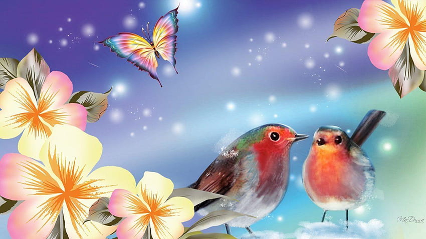 Flower: Birds Butterflies Blossoms Flowers Summer Glow Bright Floral