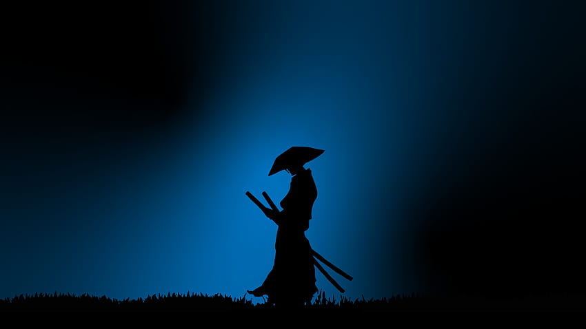 Minimalist, blue samurai HD wallpaper