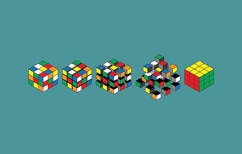 cor, fundo, azul, gráficos, minimalismo, arte, cubo de Rubik, opções, montagem, seção минимализм papel de parede HD
