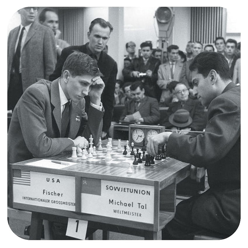Bobby Fischer เล่นหมากรุกกับ Mikhail Tal. วอลล์เปเปอร์โทรศัพท์ HD