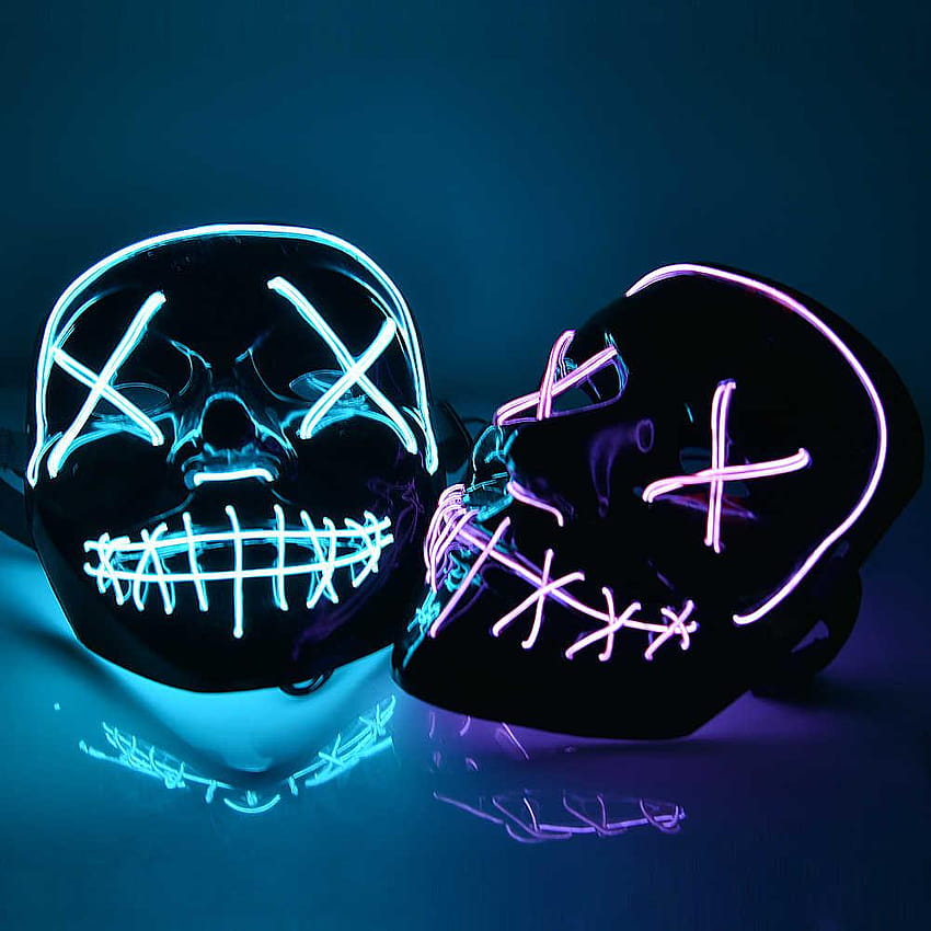Maska LED Halloween Neon Party Scary The Purge Mask Britay Gift, ledowa maska ​​czyszcząca Tapeta na telefon HD