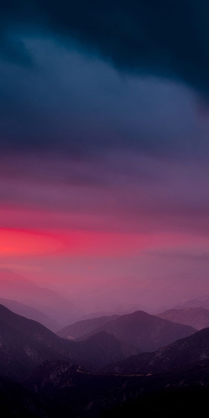 地平線、夕日、山、暗い、ピンクの光の山 HD電話の壁紙