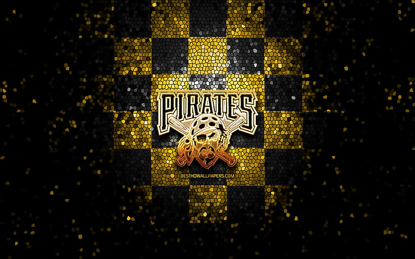 Pittsburgh Pirates, glitter logo, MLB, yellow black checkered background, USA, american baseball team, Pittsburgh Pirates logo, mosaic art, baseball, America with resolution 2880x1800. High Quality, yellow baseball HD wallpaper