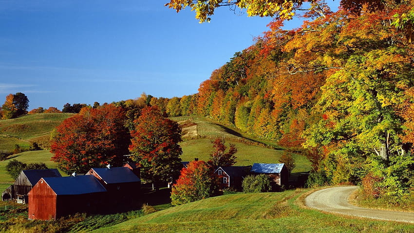 Vermont'ta sonbahar, sonbaharda taşra kasabası HD duvar kağıdı