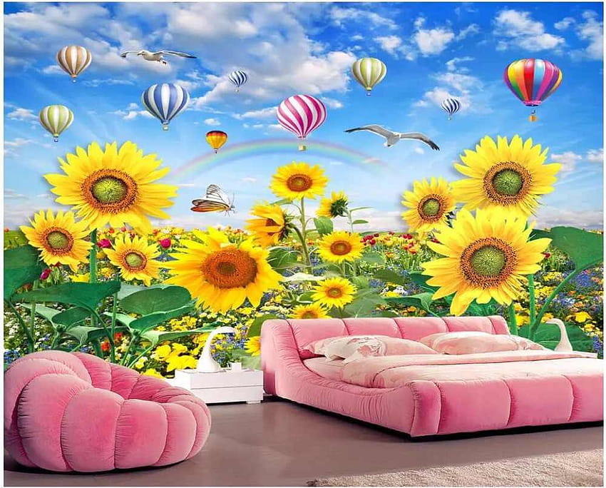 Kustom 3D Bunga Matahari Tersenyum Indah Lautan Bunga Ruang Tamu Dekorasi Rumah 3D Mural Dinding untuk Dinding 3 D, ruang Senyum Wallpaper HD