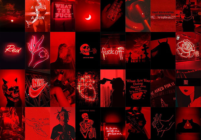 Dark Red Collage Kit Red WALL COLLAGE Grunge Collage, ciemnoczerwony kolaż komputerowy Tapeta HD