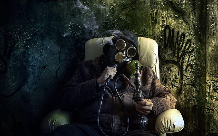 Anarquía marihuana ween bong 420 máscara de gas drogas oscuras sádico, fumar shisha fondo de pantalla
