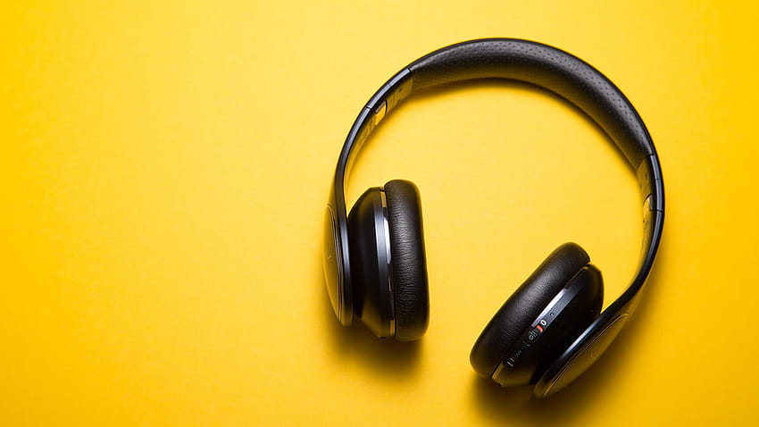 Headphones, Yellow background, , Music HD wallpaper