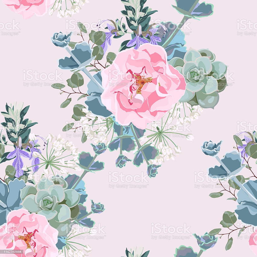 Delicate Pattern Of Dog Roses Flowers Roses Herbs And Succulent Design For Cloth Gift Wrapping Print For Silk And Home Textiles Stock Illustration HD phone wallpaper