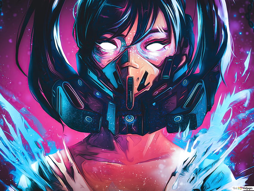 Cyberpunk Girl Gas Mask Art, ojos de neón fondo de pantalla