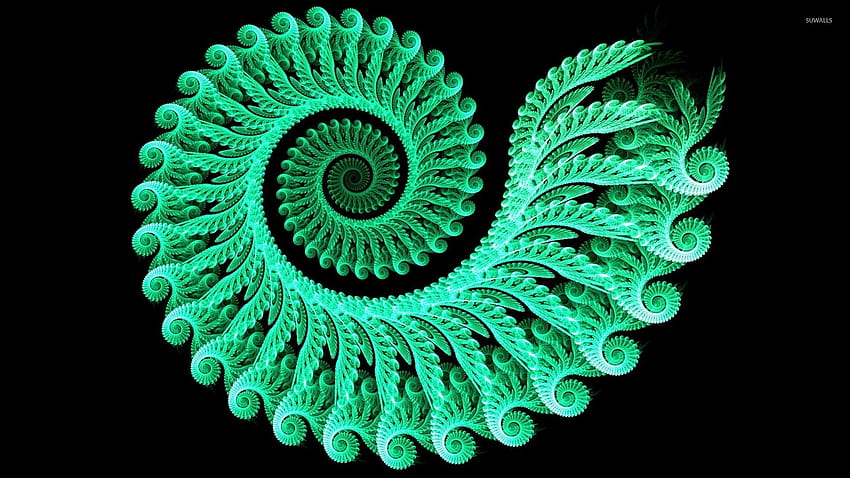 Green glowing fractal swirl, green swirl HD wallpaper