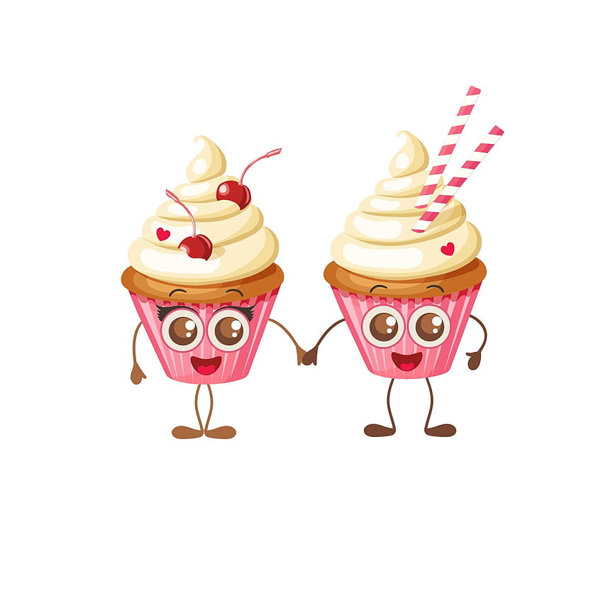 Happy Valentine's Day. Two sweet cupcakes with eyes isolated on white. Cartoon Food Character Emoji. Couple hold hands. Objects for holidays, menu, backgrounds 2198130 Vector Art at Vecteezy, cartoon character valentines day HD phone wallpaper