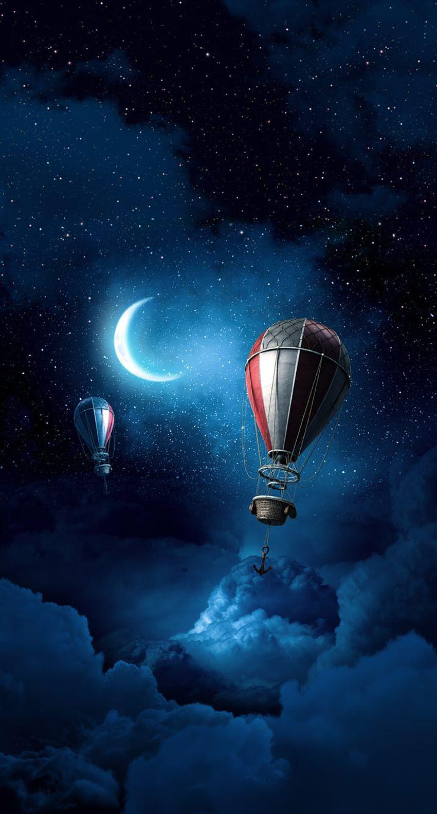 Langit malam balon udara panas pada tahun 2019, balon bulan wallpaper ponsel HD