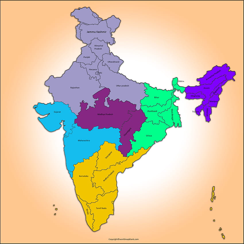 Devletler, Başkent ve Şehirler ile Etiketli Hindistan Haritası HD telefon duvar kağıdı