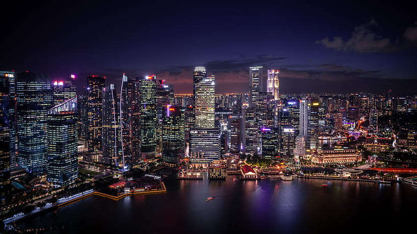 Singapore, Cityscape, Panorama, City lights, Nightscape, skyscrapers panorama city lights HD wallpaper