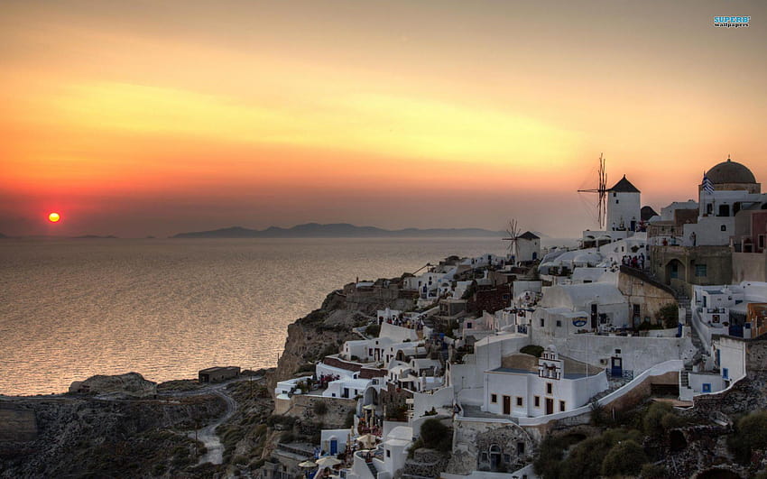 Santorini Sunset HD wallpaper