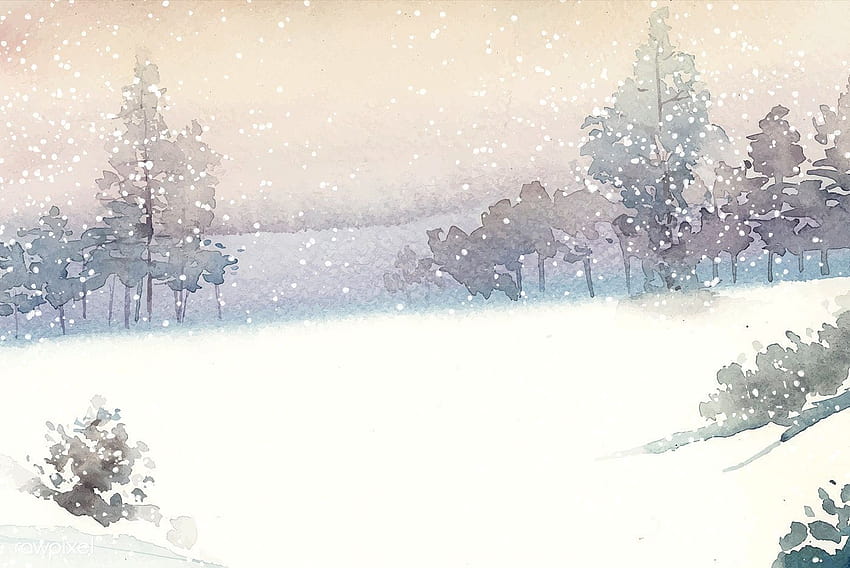 Paesaggio invernale del paese delle meraviglie dipinto dal vettore dell'acquerello, foresta invernale dell'acquerello Sfondo HD