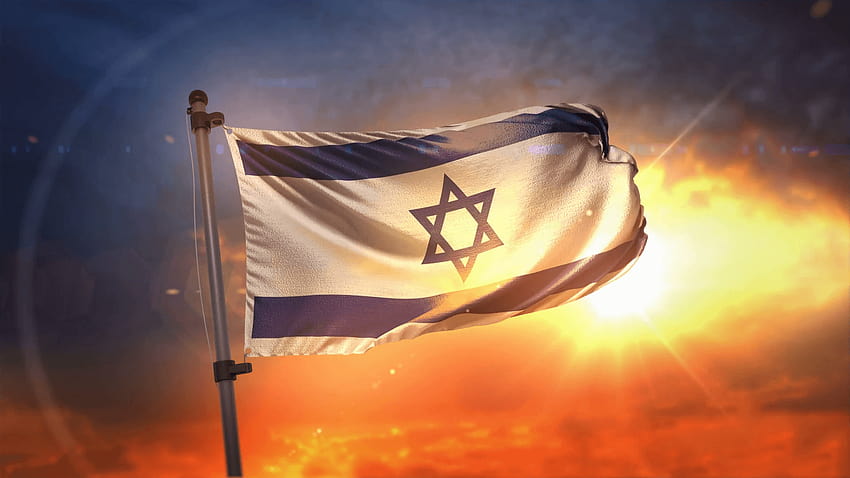 Zachód słońca z flagą Izraela Tapeta HD