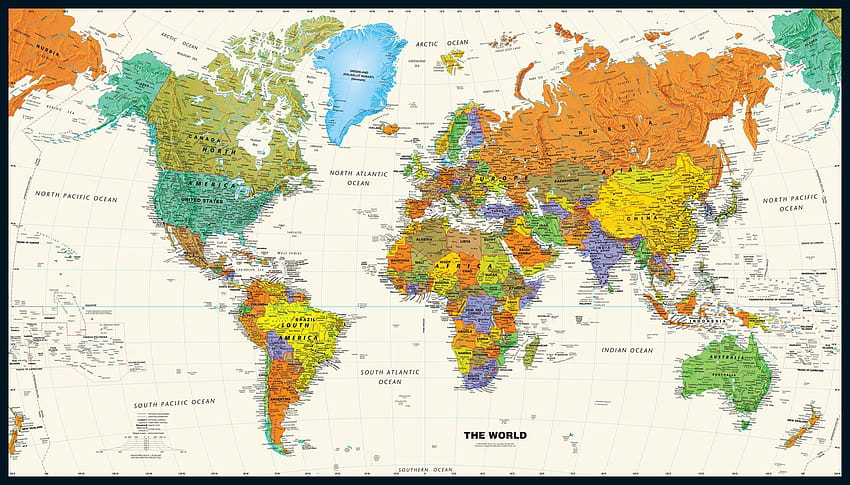Współczesna mapa ścienna świata w wysokiej jakości, mapa świata w wysokiej rozdzielczości Tapeta HD