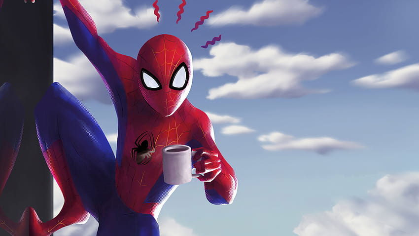 Spider Man With Coffe spider man , spider, cute spider man HD wallpaper