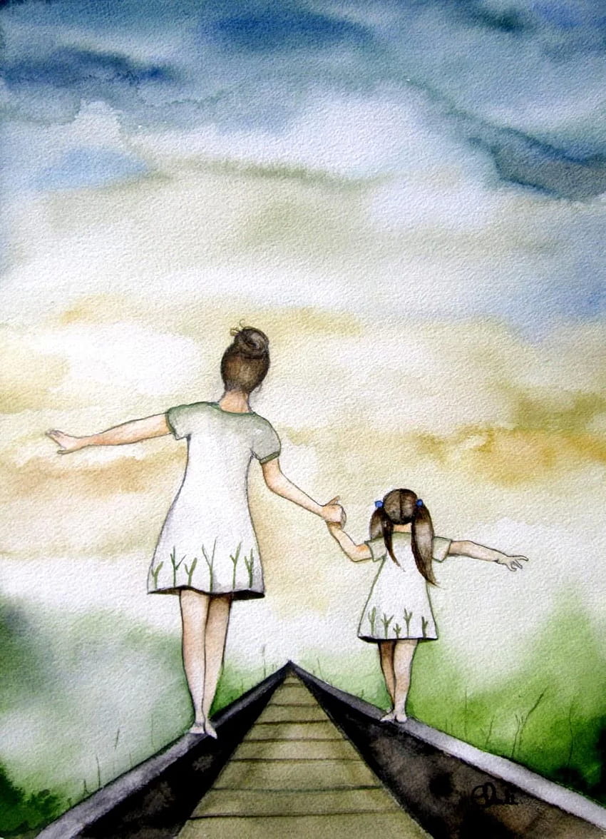 Mother & Daughter, painting mother and child HD phone wallpaper