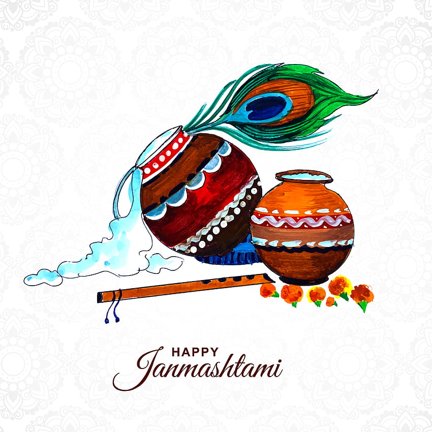 Free Vector | Lord krishna dahi handi in happy janmashtami festival card  background