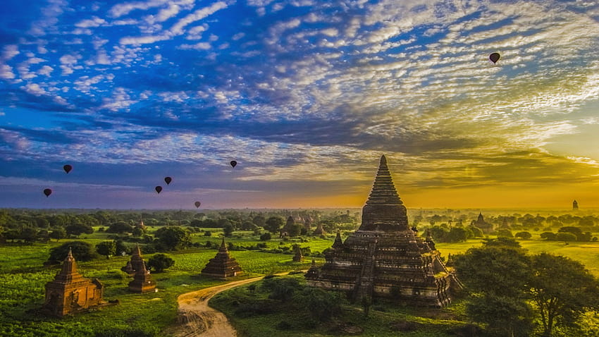 올드 바간은 PC 태블릿 및 모바일 3840x2400용 미얀마 일몰 풍경 그래픽의 만달레이 지역에 위치한 고대 도시입니다 : 13 HD 월페이퍼