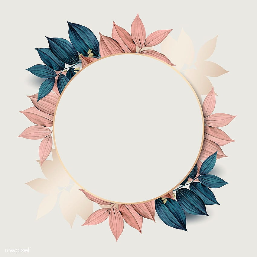 premium vector of Round gold frame on pink and blue leaf pattern, round frame HD phone wallpaper