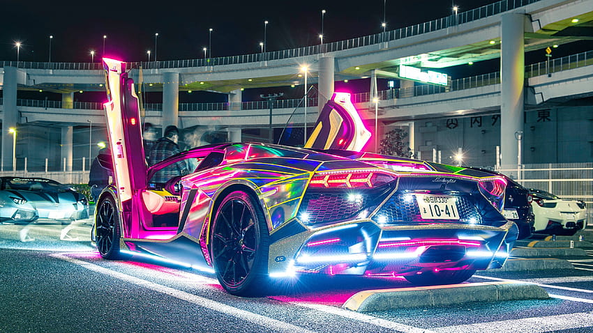 Luces de neón Lamborghini lamborghini, coche deportivo arcoíris lamborghini fondo de pantalla