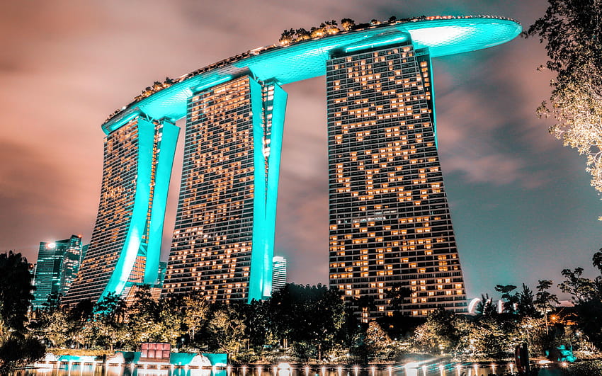 Hotel Marina Bay Sands, Singapur, noc w Marina Bay Sands Tapeta HD