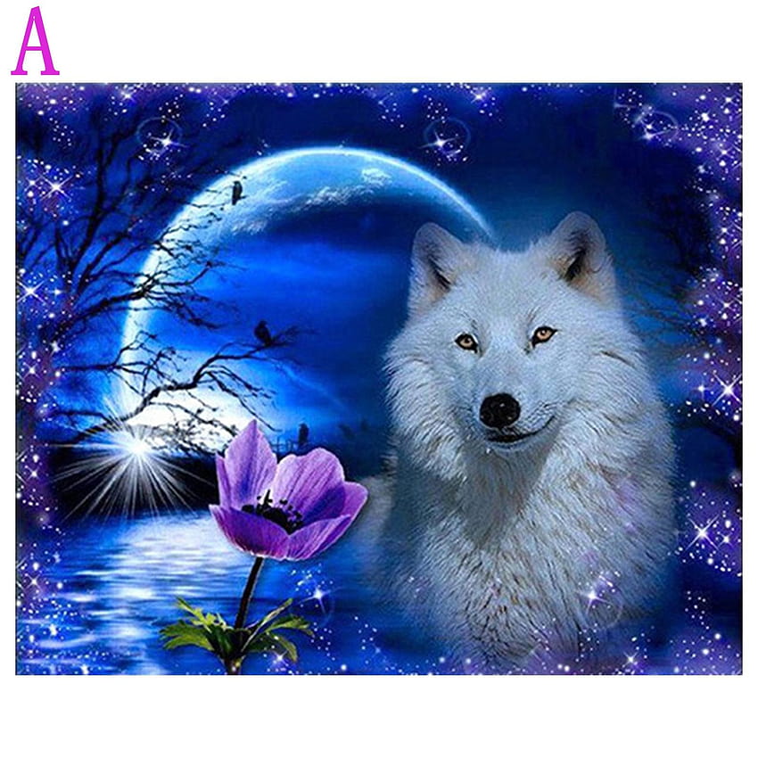 Animal Wolf & Flower 5D DIY diamentowe malowanie pełne kwadratowe/okrągłe, kwiatowe wilki Tapeta na telefon HD