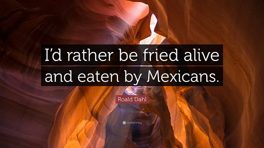 Roald Dahl Quote: “I'd rather be fried alive and eaten by Mexicans HD wallpaper