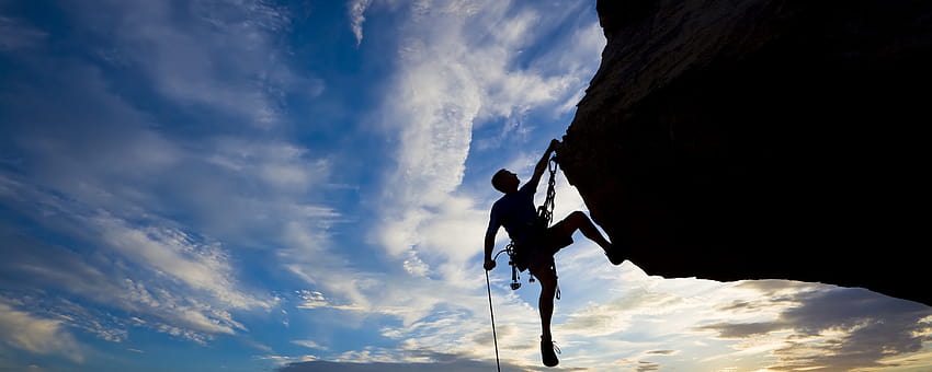 alpinista, extremo, silhueta, escalada, rocha, dificuldades pôr do sol papel de parede HD