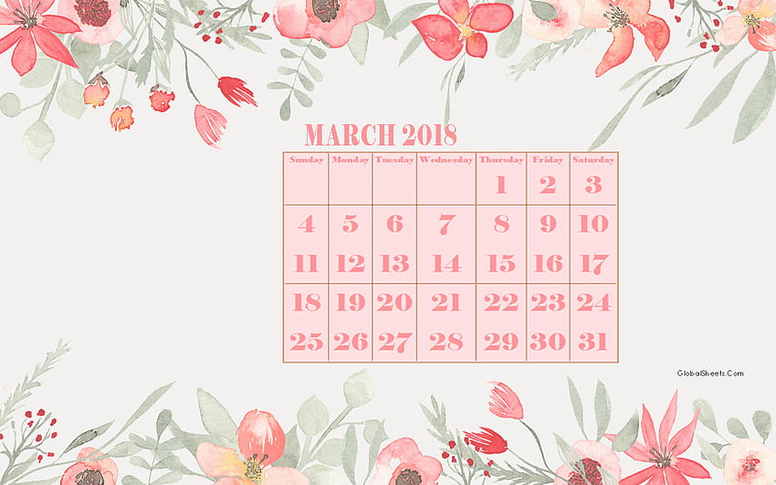 Calendário de março de 2018 bonito para imprimir, calendário de março de 2018 papel de parede HD