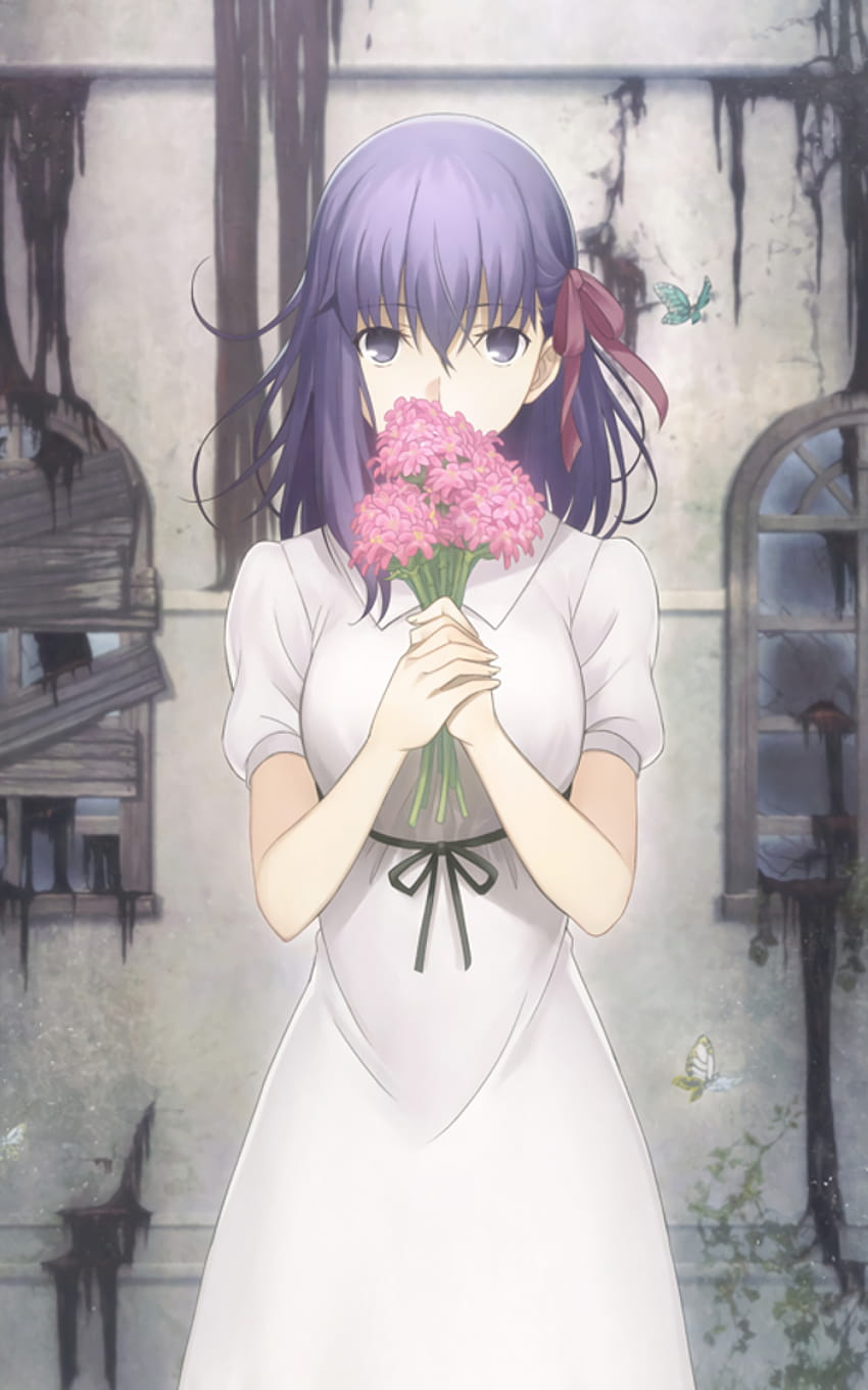 1600x2560 Fate Stay Night, Matou Sakura, Weißes Kleid, Blumen für Google Nexus 10, Sakura Matou HD-Handy-Hintergrundbild
