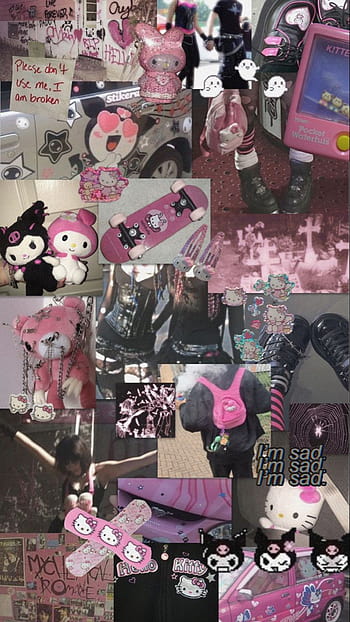 Download Emo Hello Kitty Poses Alongside Cute Familiar Friends Wallpaper   Wallpaperscom