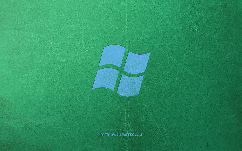Windows logosu, yeşil retro arka plan, mavi retro logosu, amblem, yaratıcı sanat, retro tarzı, Windows çözünürlüğü 2560x1600. Yüksek Kaliteli, retro pencereler HD duvar kağıdı