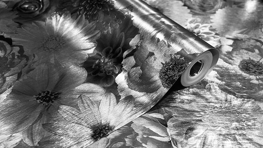 Detalles sobre la lámina de vinilo ponderada de lujo Flower Shiny Metallic Silver Black Arthouse, the silverblack fondo de pantalla