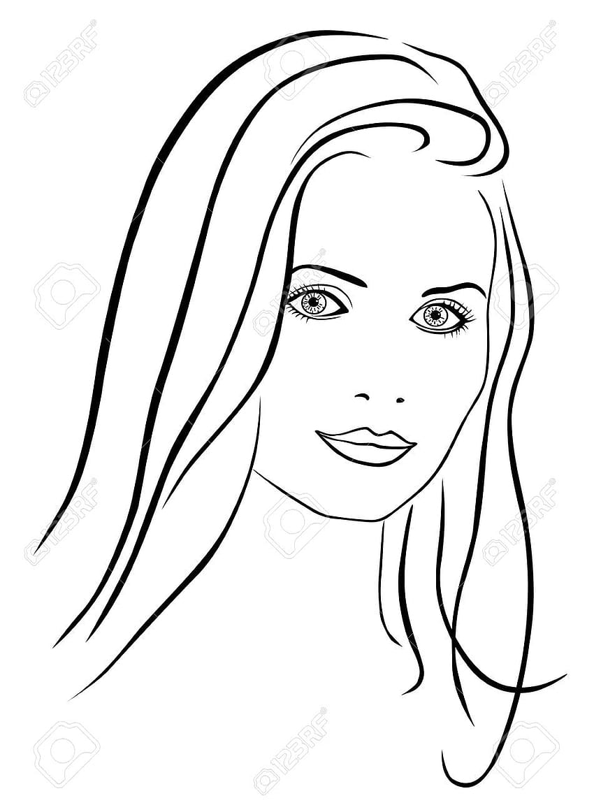 Girl face portrait or avatar outline drawing or lineart Woman face sketch  portrait or avatar outline art vector one line  CanStock