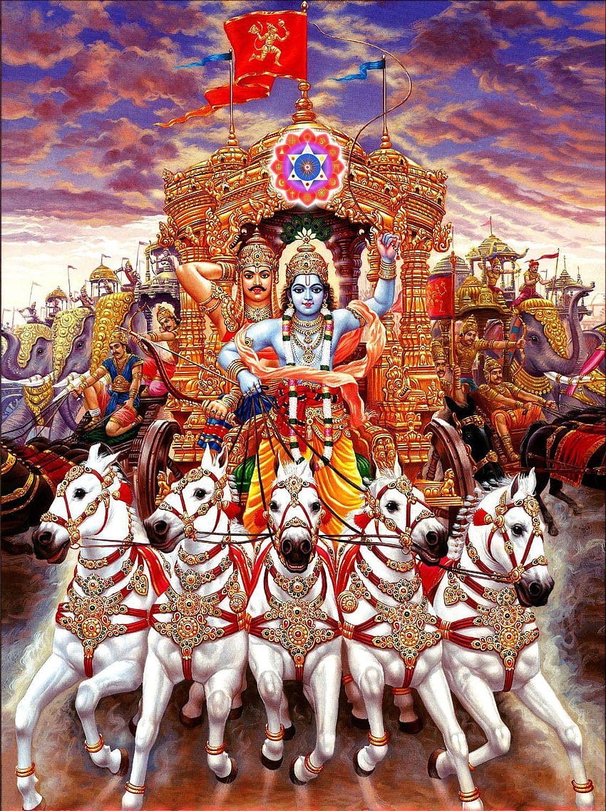 Indische Kunst, Lord Krishna und Arjuna HD-Handy-Hintergrundbild