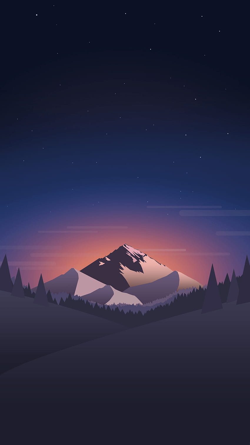밤에 산입니다. 머티리얼 디자인 iPhone, 밤의 산에서 풍경을 보려면 탭하세요. HD 전화 배경 화면