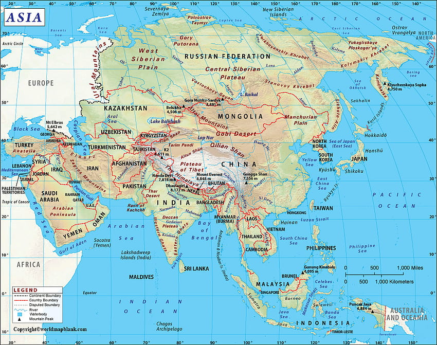 Carte étiquetée de l'Asie avec les pays en PDF, carte politique de l'Asie Fond d'écran HD