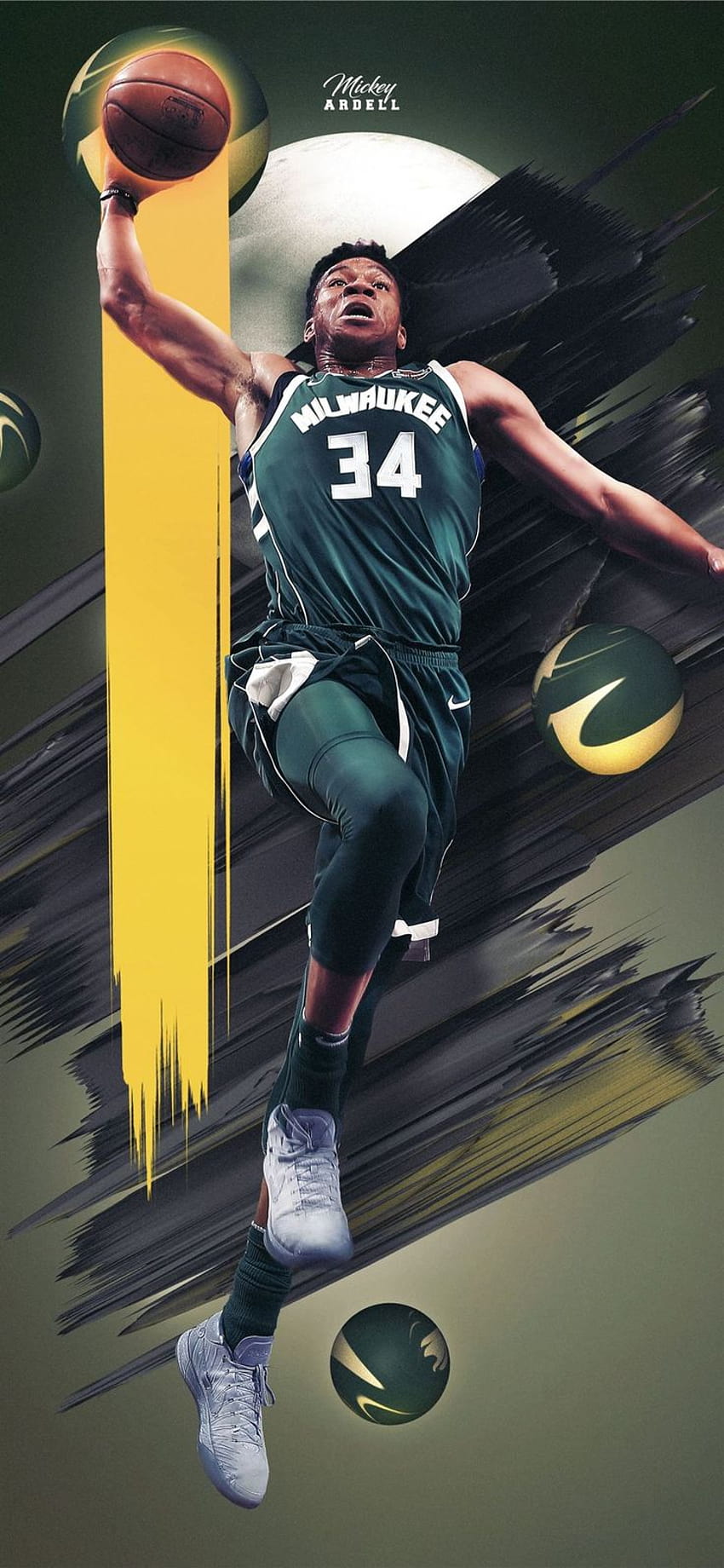 Giannis Milwaukee Bucks NBA Art wmcskills iPhone 11, koszykówka iPhone 11 Tapeta na telefon HD