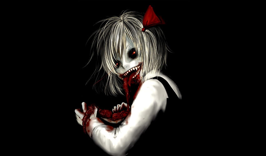 dark, Horror, Anime, Macabre, Blood, Guts, Evil, Girl, horror anime girl HD wallpaper