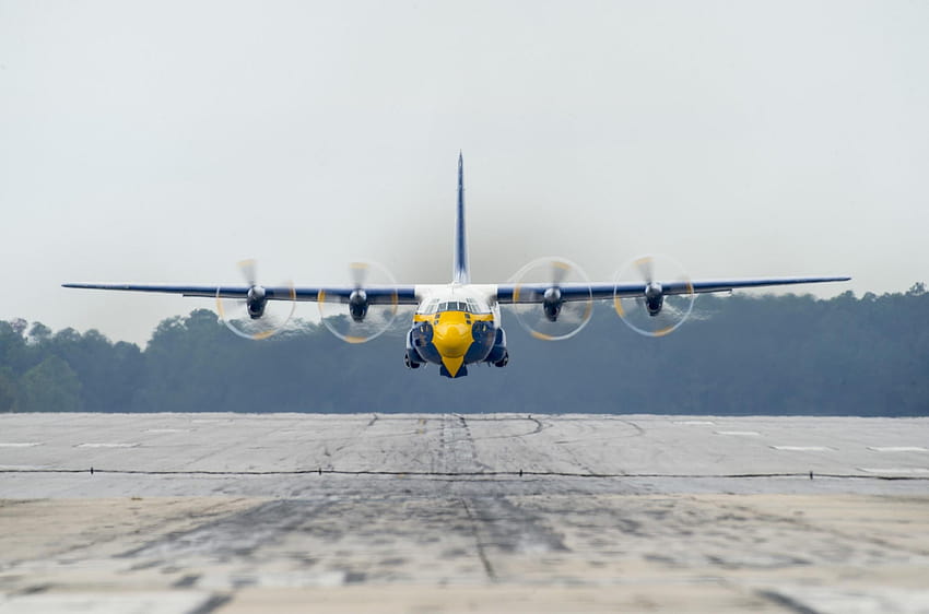 putih kuning dan biru pesawat c 130, lockheed c 130 hercules Wallpaper HD